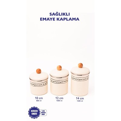 Emaylab Mood Ahşap Tepeli Emaye Kavanoz/baharatlık Seti