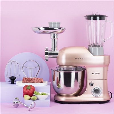 Emsan Bella Gusto Maxi Golden Pink Kıyma Çekme /Sucuk-Sosis/İçli Köfte Aparatlı/Smooth Hazneli Hamur Yoğurma Makinesi 1300W 5L