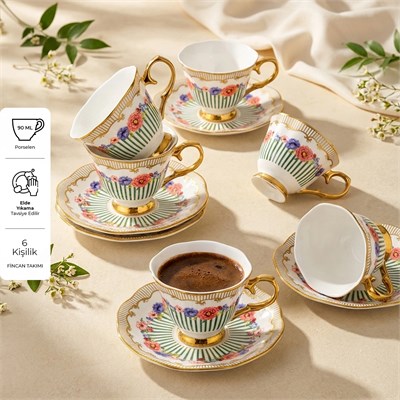 Emsan Çiçekli 6 Kişilik Kahve Fincan Takımı 90 ml