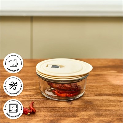 Emsan Cream Vakumlu Cam Saklama Kabı 390 ml
