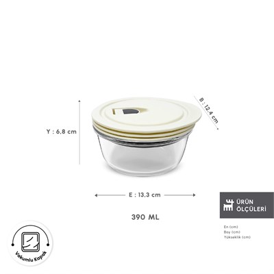 Emsan Cream Vakumlu Cam Saklama Kabı 390 ml
