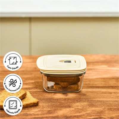 Emsan Cream Vakumlu Cam Saklama Kabı 430 ml