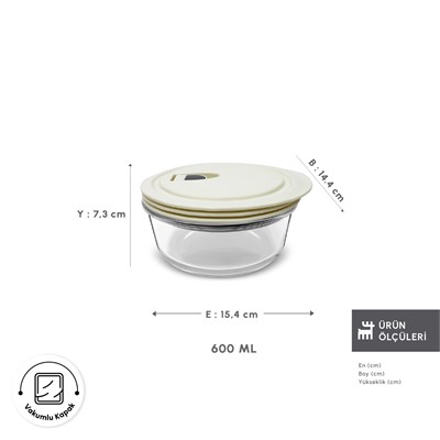 Emsan Cream Vakumlu Cam Saklama Kabı 600 ml