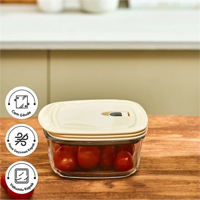 Emsan Cream Vakumlu Cam Saklama Kabı 900 ml