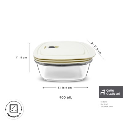 Emsan Cream Vakumlu Cam Saklama Kabı 900 ml