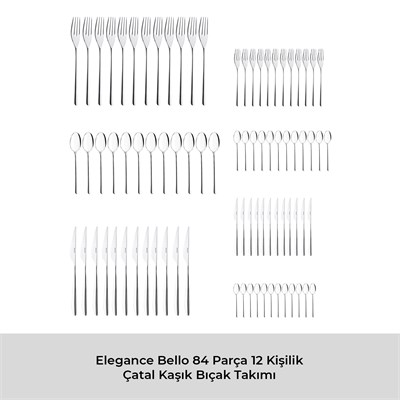 Emsan Elegance Bello 84 Parça 12 Kişilik Çatal Kaşık Bıçak Seti Lüks Kutulu