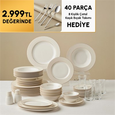 Emsan Elegance Bone Alessa 60 Parça 8 Kişilik Yemek Takımı ve Kahvaltı Seti