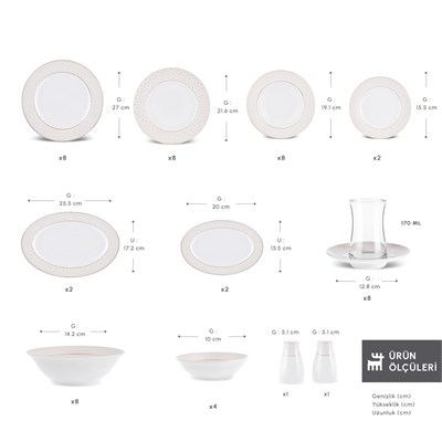 Emsan Elegance Bone Alessa 60 Parça 8 Kişilik Yemek Takımı ve Kahvaltı Seti