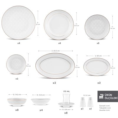 Emsan Elegance Bone Mandarin 60 Parça 8 Kişilik Yemek Takımı ve Kahvaltı Seti