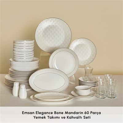 Emsan Elegance Bone Mandarin 60 Parça 8 Kişilik Yemek Takımı ve Kahvaltı Seti