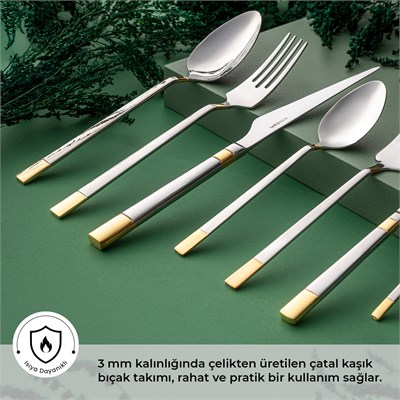 Emsan Elegance Duru Gold 84 Parça 12 Kişilik Lüks Kutulu Çatal Kaşık Bıçak Takımı