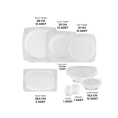 Emsan Flora 53 Parça 12 Kişilik Kare Yemek Takımı