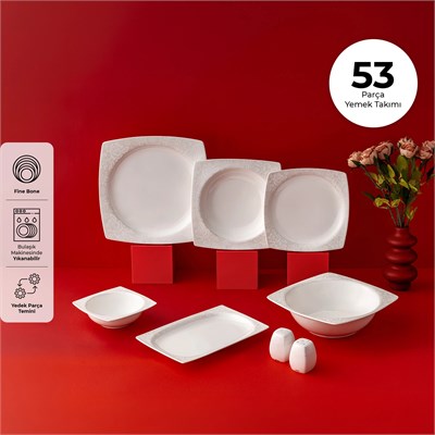 Emsan Flora 53 Parça 12 Kişilik Kare Yemek Takımı