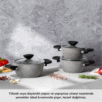 Emsan Fortis Granit 6 Parça Midi Tencere Seti Gri