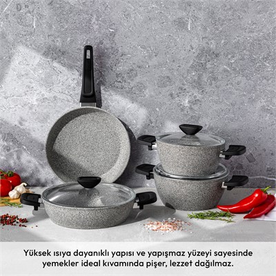 Emsan Fortis Granit 7 Parça Tencere Seti Gri
