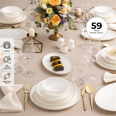 Emsan Galia Fine Bone 59 Parça 12 Kişilik Yuvarlak Yemek Takımı Gold