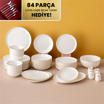Emsan Galia Fine Bone 59 Parça 12 Kişilik Yuvarlak Yemek Takımı Gold
