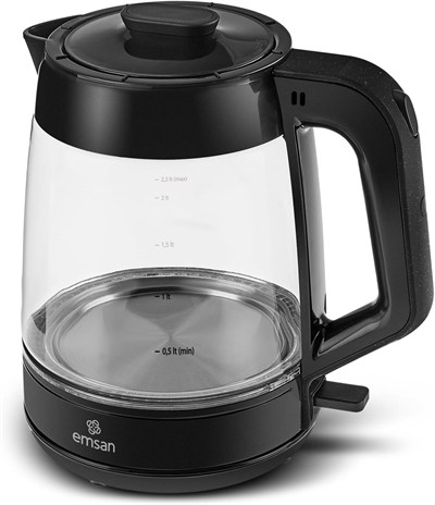 Emsan Glass Tea XL 2 in 1 Cam Çay Makinesi ve Kettle Shiny Black