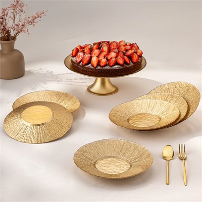 Emsan Golden 7 Parça Cam Pasta / Tatlı Seti