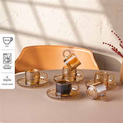 Emsan Muhabbet Amber 6lı Cam Kahve Fincanı 100 ml