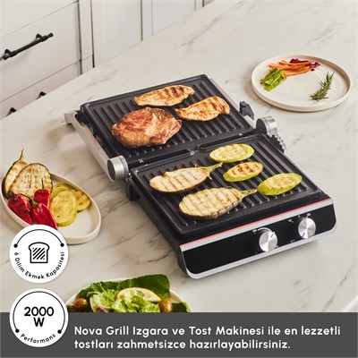 Emsan Nova Grill Led Işıklı 6 Dilim Kapasiteli Inox Gövdeli Zaman Ayarlı Izgara ve Tost Makinesi 2000W