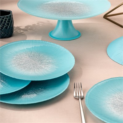 Emsan Pastel 7 Parça Cam Pasta / Tatlı Seti Mavi