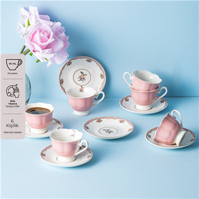 Emsan Romance 6 Kişilik New Bone Kahve Fincan Takımı 90 ml