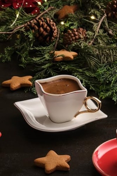 Emsan Sonsuz Aşk 2 Kişilik Kahve Fincan Takımı Beyaz Gold 100 ml