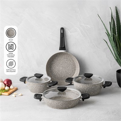 Emsan Stone 7 Parça Granit Tencere Seti