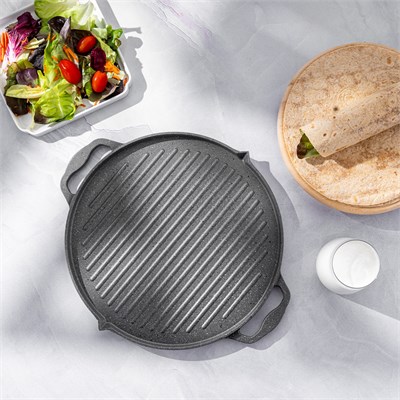 Emsan Stone Alüminyum Döküm Çift Taraflı Gözleme Tavası 34 cm Gri