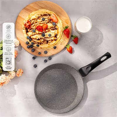 Emsan Stone Alüminyum Döküm Krep Tavası 26 cm Gri