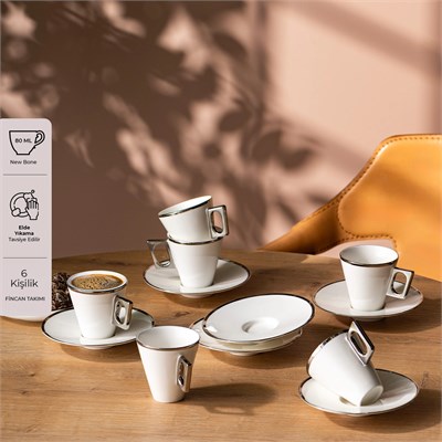 Emsan Zen 6lı Kahve Fincan Takımı Platin 80 ml