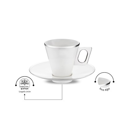Emsan Zen 6lı Kahve Fincan Takımı Platin 80 ml
