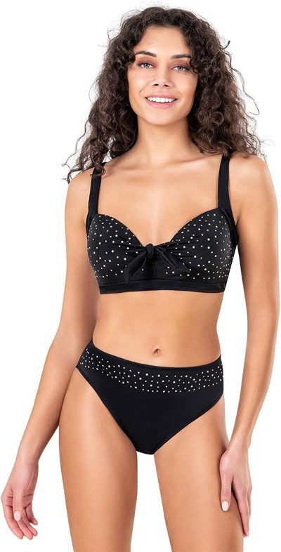 Endeep Kadın Fiyonk ve Taş Detaylı Büyük Beden Siyah Bikini Takımı
