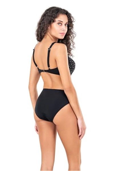 Endeep Kadın Fiyonk ve Taş Detaylı Büyük Beden Siyah Bikini Takımı