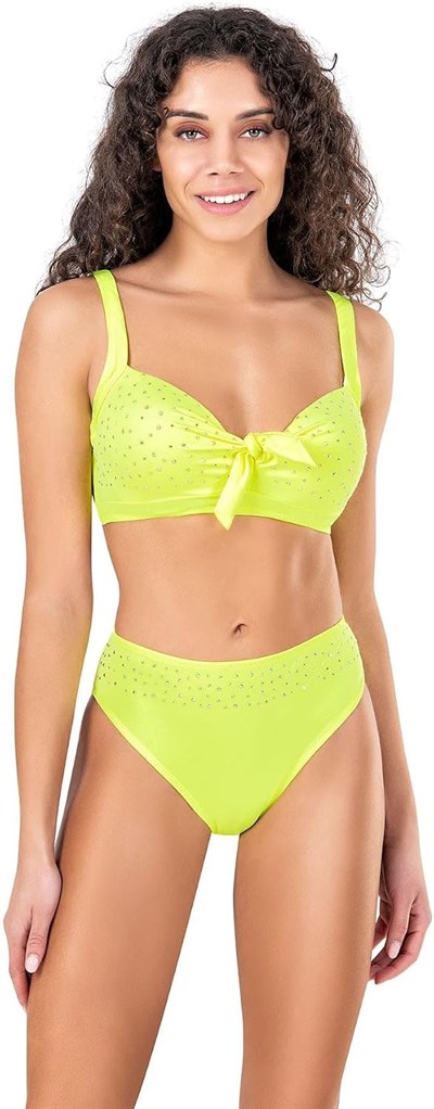 Endeep Kadın Fiyonk ve Taş Detaylı Büyük Beden Sarı Bikini Takımı