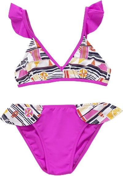 Endeep Kız Çocuk Desenli Volanlı Pembe Bikini Takımı