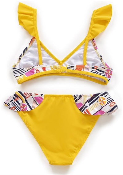 Endeep Kız Çocuk Desenli Volanlı Sarı Bikini Takımı