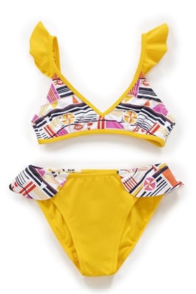 Endeep Kız Çocuk Desenli Volanlı Sarı Bikini Takımı