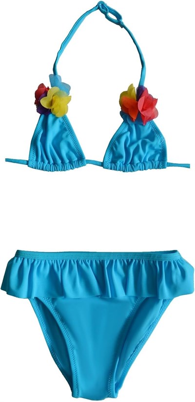 Endeep Kız Çocuk Fırfırlı Mavi Üçgen Bikini Takımı