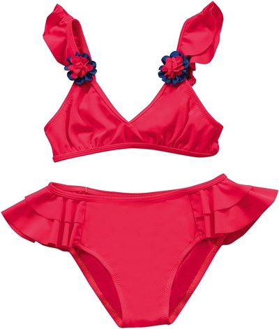 Endeep Kız Çocuk Kırmızı Aksesuar Detaylı Volanlı Bikini Takımı