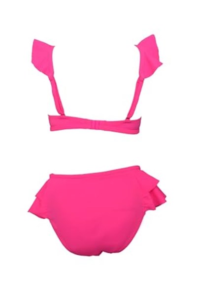 Endeep Kız Çocuk Pembe Aksesuar Detaylı Volanlı Bikini Takımı