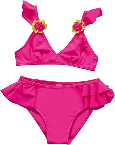 Endeep Kız Çocuk Pembe Aksesuar Detaylı Volanlı Bikini Takımı