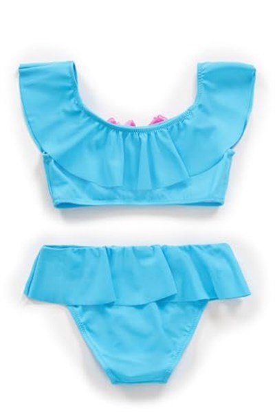 Endeep Kız Çocuk Volanlı Aksesuarlı Mavi Bikini Takımı