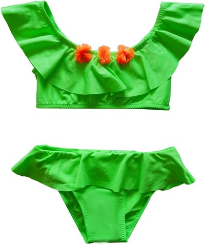 Endeep Kız Çocuk Volanlı Aksesuarlı Yeşil Bikini Takımı