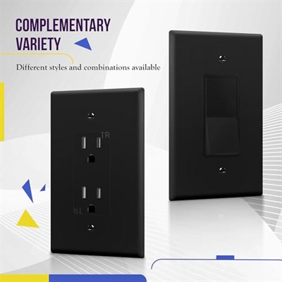 ENERLITES Dekoratör Işık Anahtarı veya Priz Çıkışı Duvar Plakası, Parlak Yüzey, Büyük Boy 1-Takım 14 cm x 8,89 cm, Kırılmaz Polikarbonat Termoplastik, UL Listeli, 8831O-BK-10 ADET, Siyah, 10lu paket