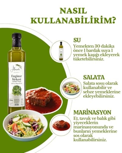 Enginar Sirkesi Yüksek Vitamin ve Antioksidan Doğal Fermantasyon - Artichoke Vinegar (500 ml x2 Adet, Enginar)
