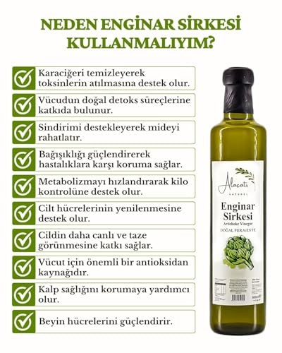 Enginar Sirkesi Yüksek Vitamin ve Antioksidan Doğal Fermantasyon - Artichoke Vinegar (500 ml x2 Adet, Enginar)