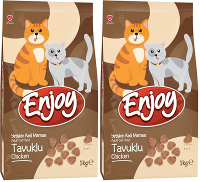 Enjoy Kuru Kedi Maması, Tavuklu, Yetişkin, Keten Tohumu ile Omega 3 & 6 Katkısı, 1 Kg (2 paketi) - Seçenekler: Sebze, Somonlu Kısırlaştırılmış, Somonlu ve Hamsili...