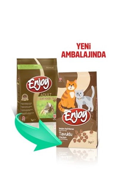 Enjoy Kuru Kedi Maması, Tavuklu, Yetişkin, Keten Tohumu ile Omega 3 & 6 Katkısı, 1 Kg (2 paketi) - Seçenekler: Sebze, Somonlu Kısırlaştırılmış, Somonlu ve Hamsili...